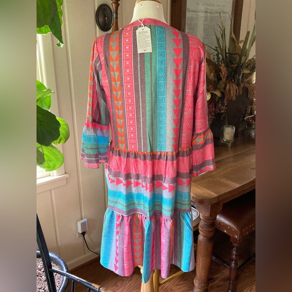 NWT PINK/BLUE PRINT SUMMER DRESS MEDIUM - Picture 7 of 11